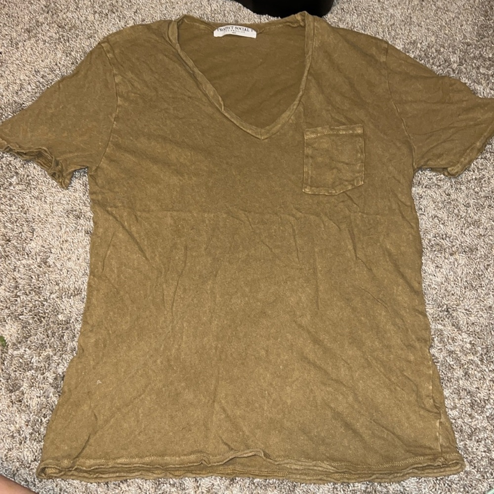 Project Social T V Neck Pocket Raw Hem Oversized TShirt Size Small